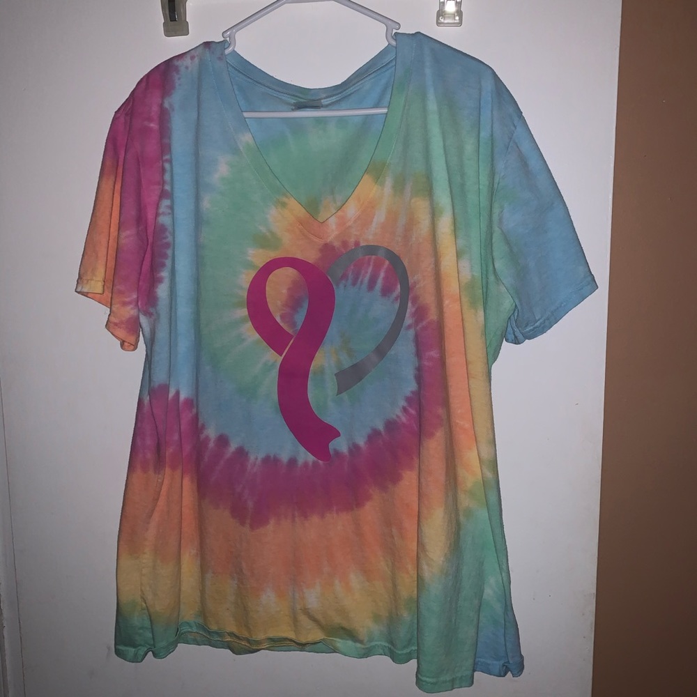 Tie Dye Breast Cancer Awareness T-Shirt - size XXL - Picture 3 of 4